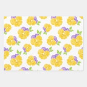 Geel en Paars Waterverf Pansy Patroon Inpakpapier Vel (Voorkant)