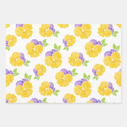 Geel en Paars Waterverf Pansy Patroon Inpakpapier Vel (Voorkant)