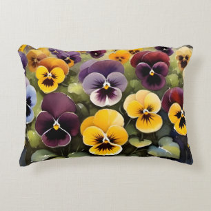 Geel en paarse pansies waterverf schilderij accent kussen