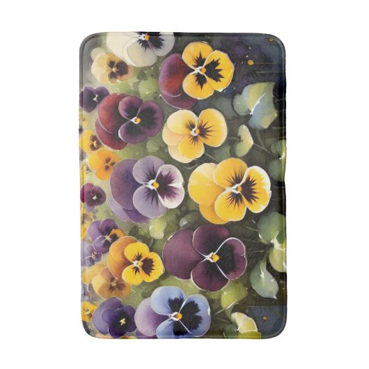 Geel en paarse pansies waterverf schilderij badmat (Voorkant Verticaal)