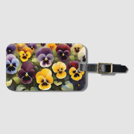 Geel en paarse pansies waterverf schilderij bagagelabel