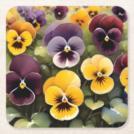 Geel en paarse pansies waterverf schilderij kartonnen onderzetters