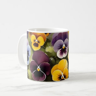 Geel en paarse pansies waterverf schilderij koffiemok