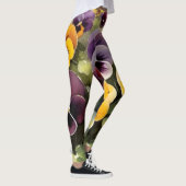 Geel en paarse pansies waterverf schilderij leggings (Rechts)