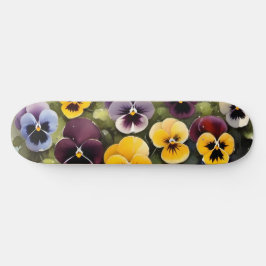 Geel en paarse pansies waterverf schilderij persoonlijk skateboard