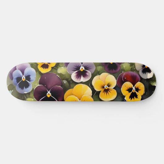 Geel en paarse pansies waterverf schilderij persoonlijk skateboard (Horizontaal)
