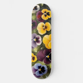 Geel en paarse pansies waterverf schilderij persoonlijk skateboard (Voorkant)