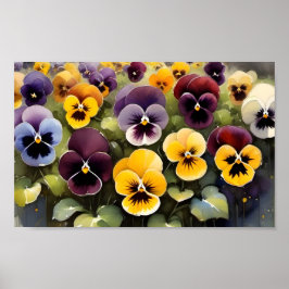 Geel en paarse pansies waterverf schilderij poster