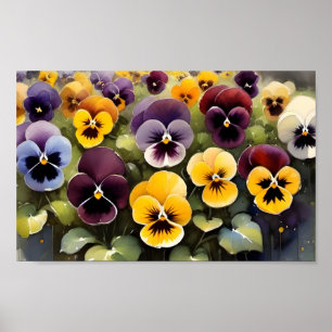 Geel en paarse pansies waterverf schilderij poster