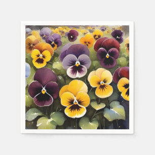 Geel en paarse pansies waterverf schilderij servet