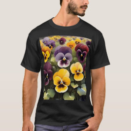 Geel en paarse pansies waterverf schilderij t-shirt
