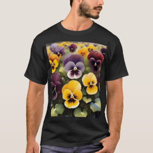 Geel en paarse pansies waterverf schilderij t-shirt