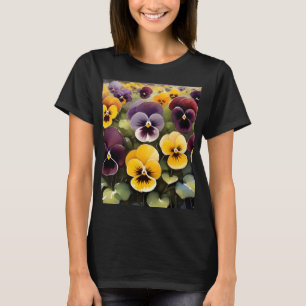 Geel en paarse pansies waterverf schilderij t-shirt