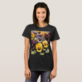 Geel en paarse pansies waterverf schilderij t-shirt (Voorkant volledig)