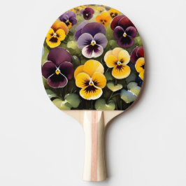 Geel en paarse pansies waterverf schilderij tafeltennisbatje