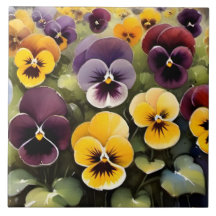 Geel en paarse pansies waterverf schilderij