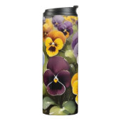 Geel en paarse pansies waterverf schilderij thermosbeker (Gedraaid links)