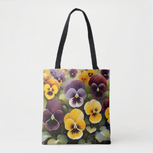 Geel en paarse pansies waterverf schilderij tote bag