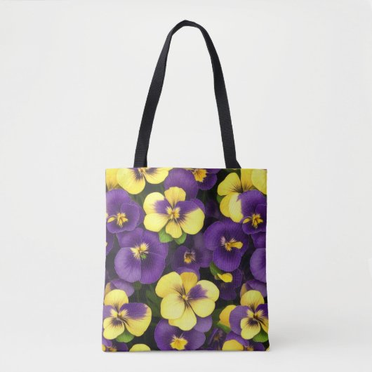 Geel en Paarse Pansy Flowers Tote Bag (Voorkant)