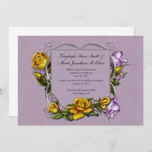 Geel en Paarse Rozen Post Huwelijksfeest Kaart (Voorkant / Achterkant)