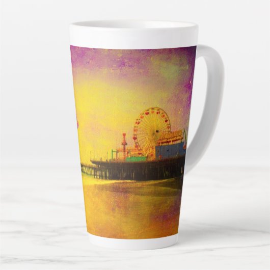 Geel en Paarse Santa Monica Pier Jouw naam Latte Mok (Rechterhoek)