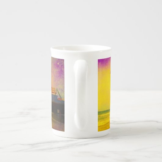 Geel en Paarse Santa Monica Pier Jouw naam Porselein Kop (Achterkant)