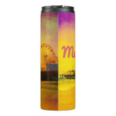 Geel en Paarse Santa Monica Pier Jouw naam Thermosbeker (Achterkant)