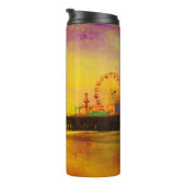 Geel en Paarse Santa Monica Pier Jouw naam Thermosbeker (Geroteerd rechts)