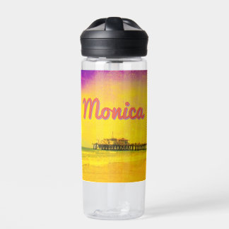 Geel en Paarse Santa Monica Pier Jouw naam Waterfles