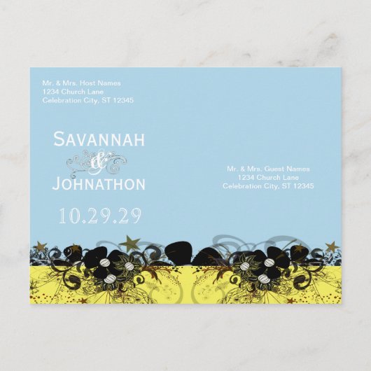 Geel en Paarse Sla de datum op met UW foto Aankondigingskaart (Achterkant)