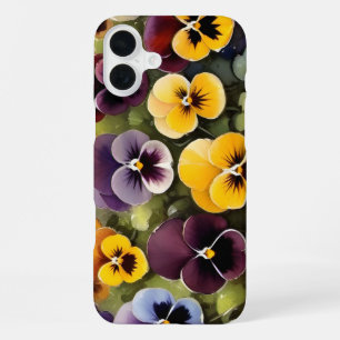 Geel en paarse viooltjes aquarelschildering iPhone 16 plus hoesje
