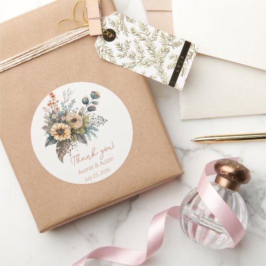 Geel en perforeel huwelijk Dank je Ronde Sticker (Geschenken)