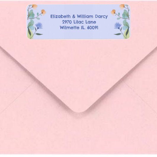 Geel en periwinkle bloemvormig retouradreslabel etiket