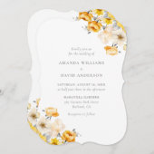 Geel en perzik bloemige bruiloft kaart (Voorkant / Achterkant)