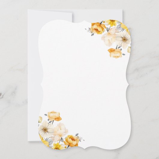 Geel en perzik bloemige bruiloft kaart (Achterkant)