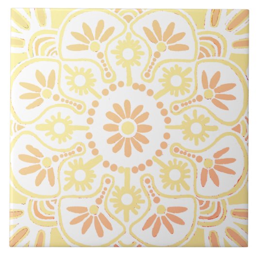 Geel en perzik op witte geometrische keramische te tegeltje (Voorkant)