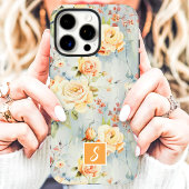 Geel en Perzik Waterverf Bloem Monogram Case-Mate iPhone Case