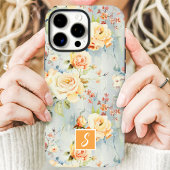 Geel en Perzik Waterverf Bloemenkroon Monogram Case-Mate iPhone Case