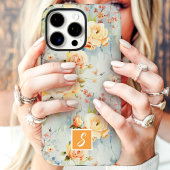 Geel en Perzik Waterverf Bloemenkroon Monogram Case-Mate iPhone Case