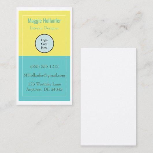 Geel en Poolblauw met Logo en informatie Visitekaartje (Voorkant / Achterkant)