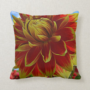 Geel en Rode Dahlia Kussen