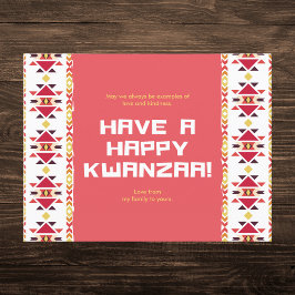 Geel en rood Afrikaans stampatroon Kwanzaa Feestdagenkaart