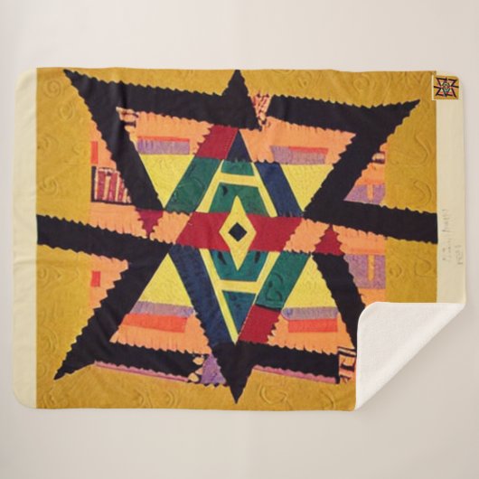 Geel en rood Aztec Quilt Sherpa Deken (Voorkant (horizontaal))