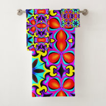 Geel en rood badhanddoek set