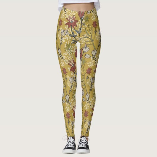 Geel en rood bloempatroon leggings (Voorkant)