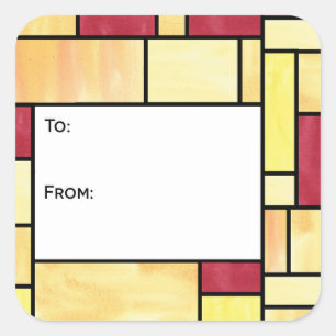 Geel en Rood Glas in lood Cadeau Label Stickers