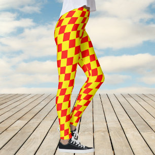 Geel en rood Harlekijn controlepatroon Leggings