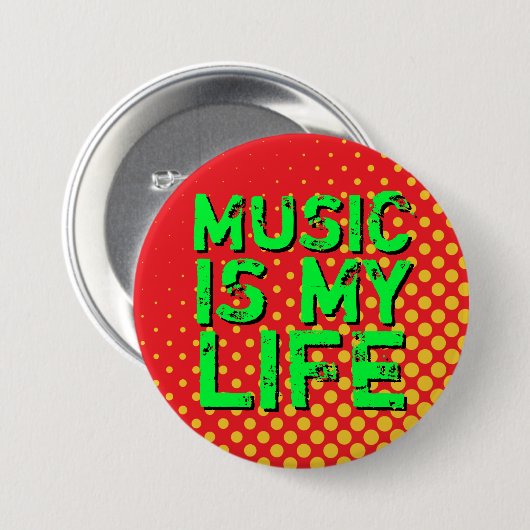 Geel en rood Retro Halftone I Love Music Button (Voorkant /achterkant)