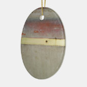 Geel en rood, rood, blauw keramisch ornament (Links)