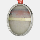 Geel en rood, rood, blauw metalen ornament (Links)